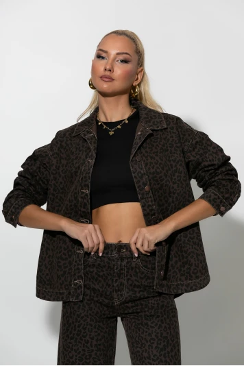 Jean jacket λεοπάρ καφέ 