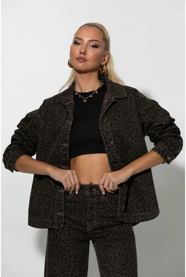 Jean jacket λεοπάρ καφέ