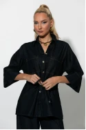 Jean jacket με κορδόνι στην μέση μπλε ντένιμ