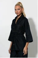 Jean jacket με κορδόνι στην μέση μπλε ντένιμ