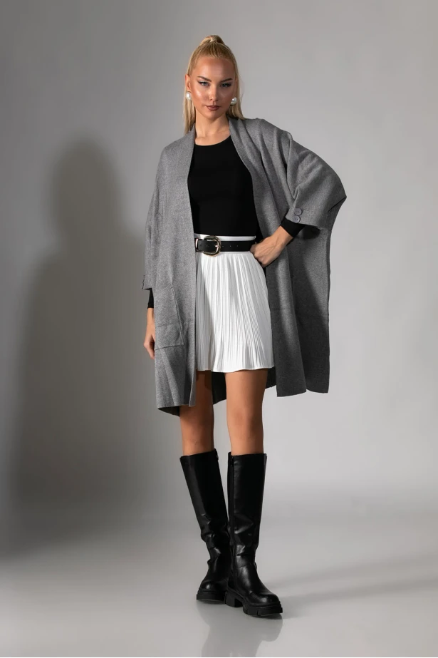 Πλεκτή ζακέτα με τσέπες γκρι