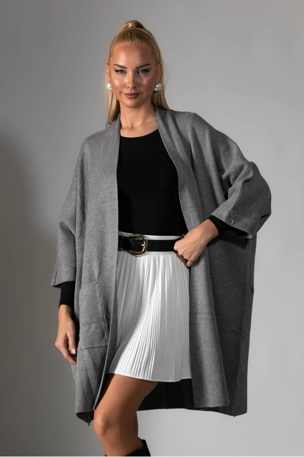 Πλεκτή ζακέτα με τσέπες γκρι