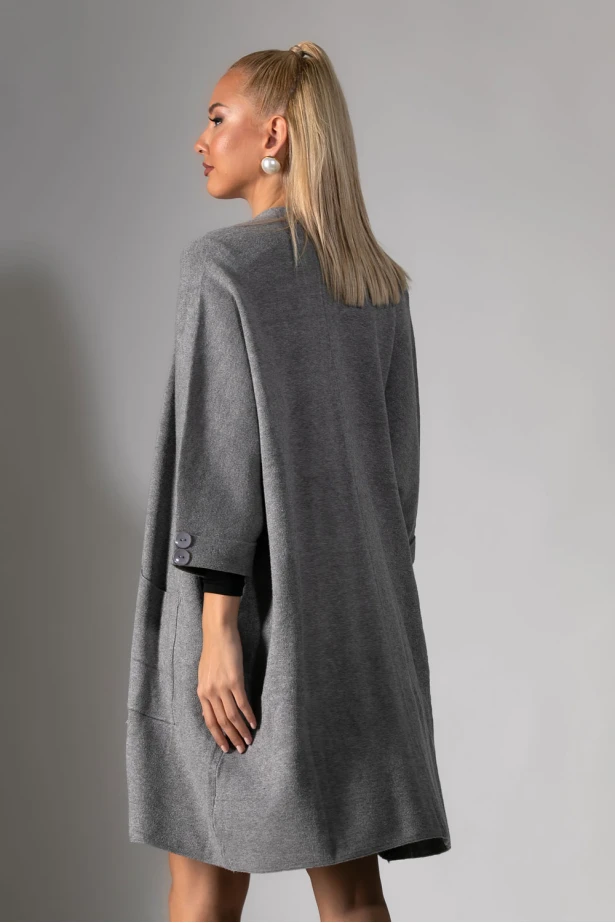 Πλεκτή ζακέτα με τσέπες γκρι