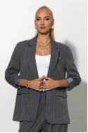 Σετ ριγέ παντελόνα και blazer με βάτες γκρι Σετ ριγέ παντελόνα και blazer με βάτες γκρι