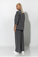 Σετ ριγέ παντελόνα και blazer με βάτες γκρι Σετ ριγέ παντελόνα και blazer με βάτες γκρι