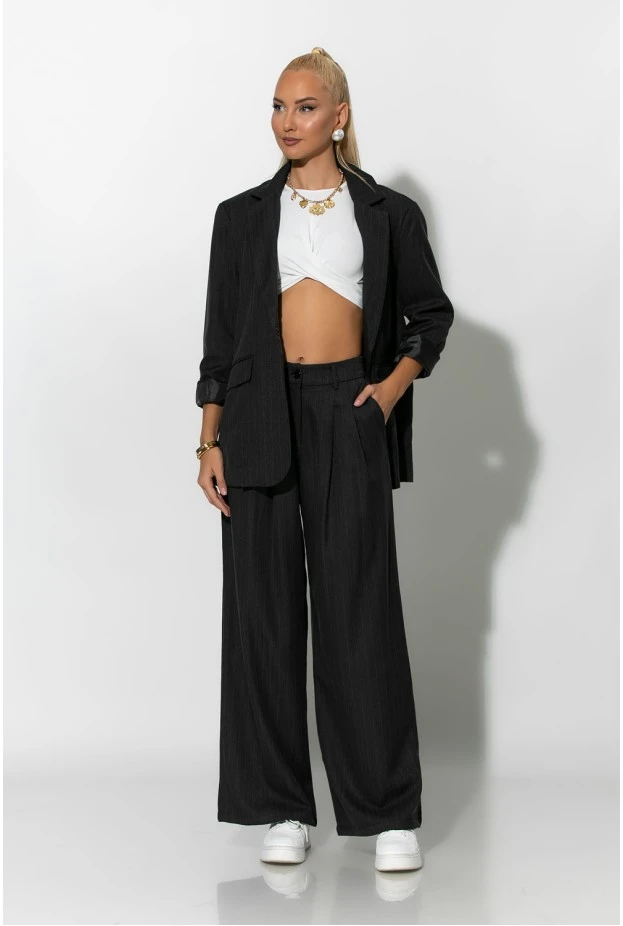 Σετ ριγέ παντελόνα και blazer με βάτες μαύρο