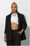 Σετ ριγέ παντελόνα και blazer με βάτες μαύρο Σετ ριγέ παντελόνα και blazer με βάτες μαύρο