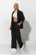 Σετ ριγέ παντελόνα και blazer με βάτες μαύρο Σετ ριγέ παντελόνα και blazer με βάτες μαύρο