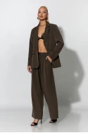 Σετ blazer και παντελόνι με στρας καφέ