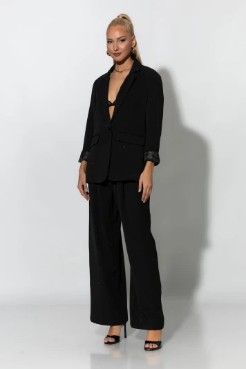 Σετ blazer και παντελόνι με στρας καφέ