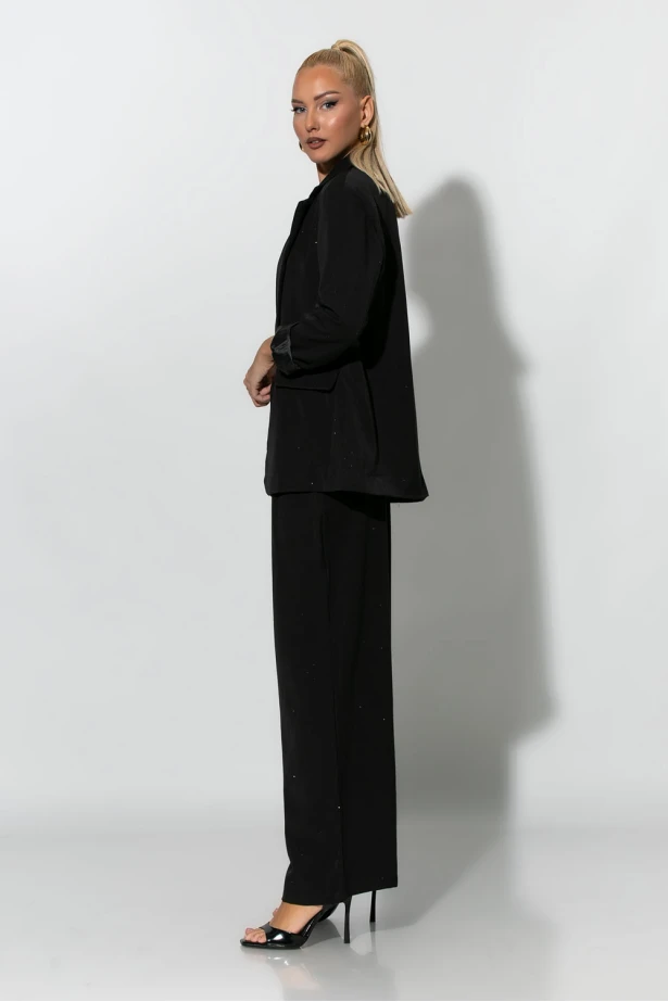 Σετ blazer και παντελόνι με στρας μαύρο Σετ blazer και παντελόνι με στρας μαύρο