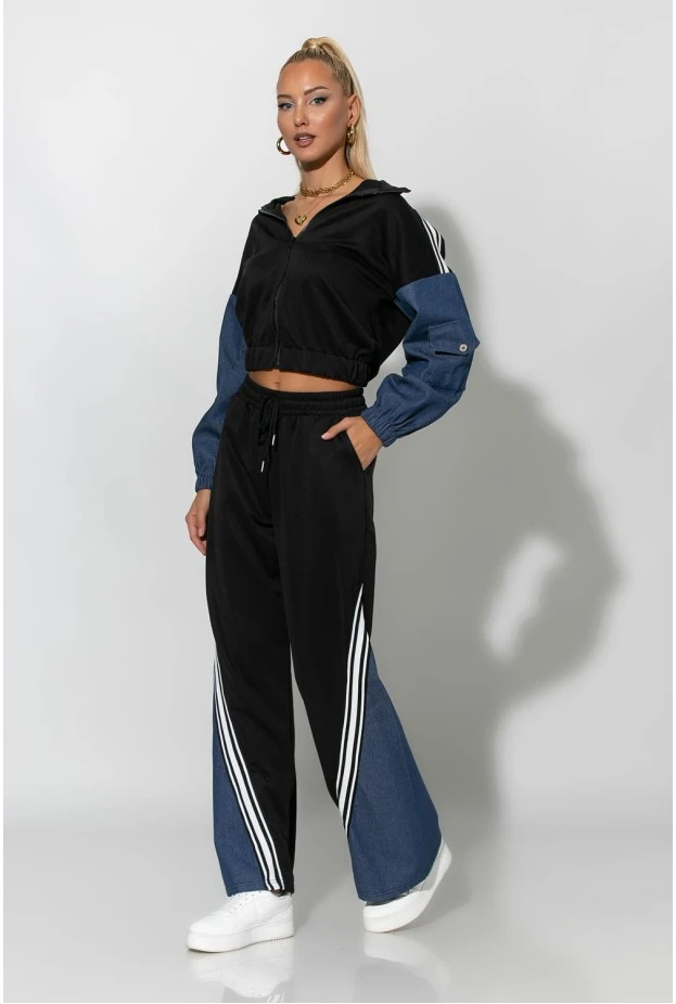 Σετ παντελόνι και jacket με jean λεπτομέρειες μαύρο