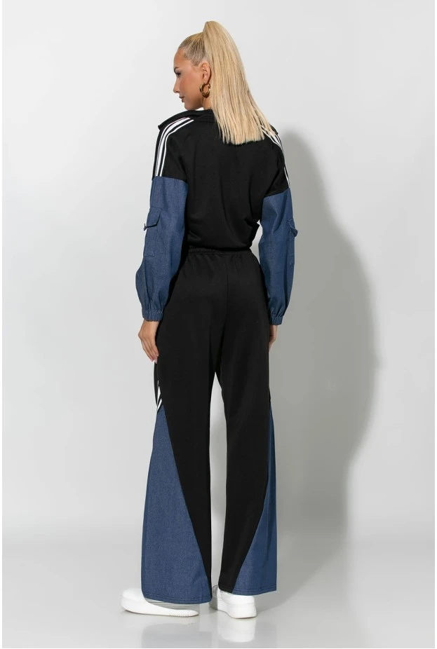 Σετ παντελόνι και jacket με jean λεπτομέρειες μαύρο