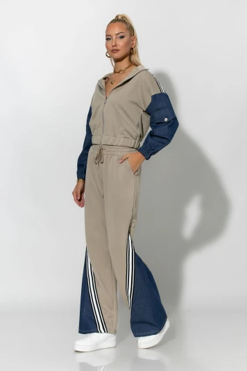 Σετ παντελόνι και jacket με jean λεπτομέρειες γκρι