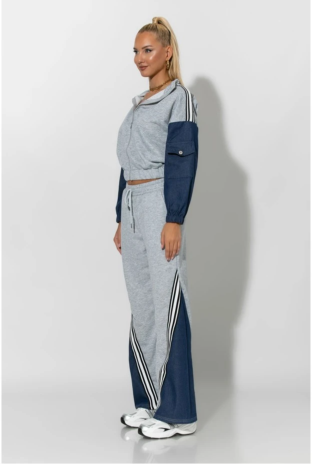 Σετ παντελόνι και jacket με jean λεπτομέρειες γκρι