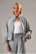 Σετ baggy παντελόνι και ζακέτα με λεπτομέρεια δαντέλα γκρι 