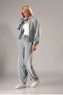 Σετ baggy παντελόνι και ζακέτα με λεπτομέρεια δαντέλα γκρι 