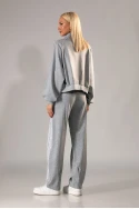 Σετ baggy παντελόνι και ζακέτα με λεπτομέρεια δαντέλα γκρι 