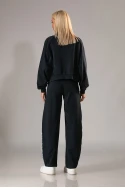 Σετ baggy παντελόνι και ζακέτα με λεπτομέρεια δαντέλα μπλε