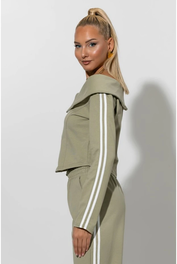 Σετ παντελόνι και jacket με ρίγες στο πλάι λαδί