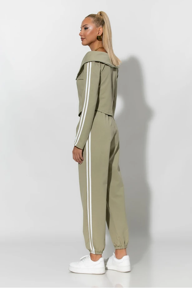 Σετ παντελόνι και jacket με ρίγες στο πλάι λαδί Σετ παντελόνι και jacket με ρίγες στο πλάι λαδί