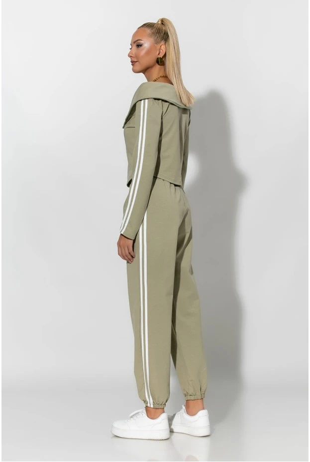 Σετ παντελόνι και jacket με ρίγες στο πλάι λαδί