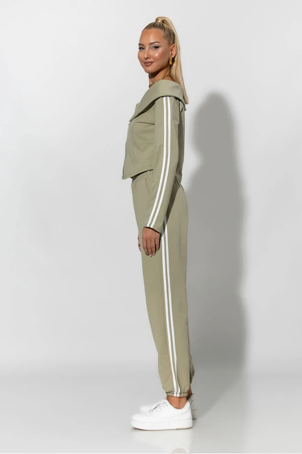 Σετ παντελόνι και jacket με ρίγες στο πλάι λαδί Σετ παντελόνι και jacket με ρίγες στο πλάι λαδί