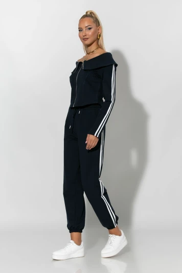 Σετ παντελόνι και jacket με ρίγες στο πλάι μπλε