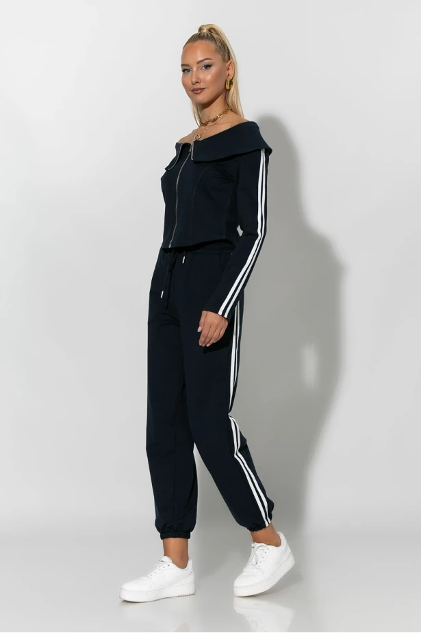 Σετ παντελόνι και jacket με ρίγες στο πλάι μπλε