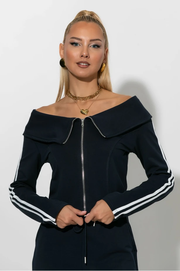 Σετ παντελόνι και jacket με ρίγες στο πλάι μπλε