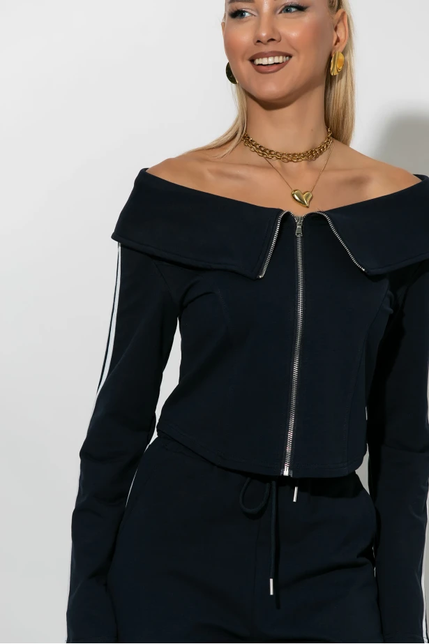Σετ παντελόνι και jacket με ρίγες στο πλάι μπλε