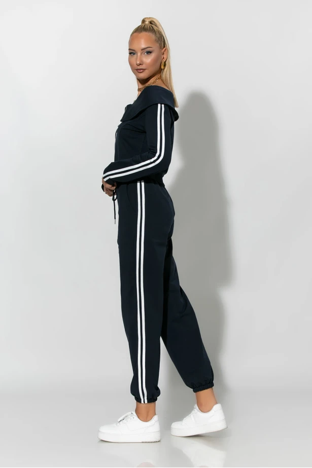 Σετ παντελόνι και jacket με ρίγες στο πλάι μπλε
