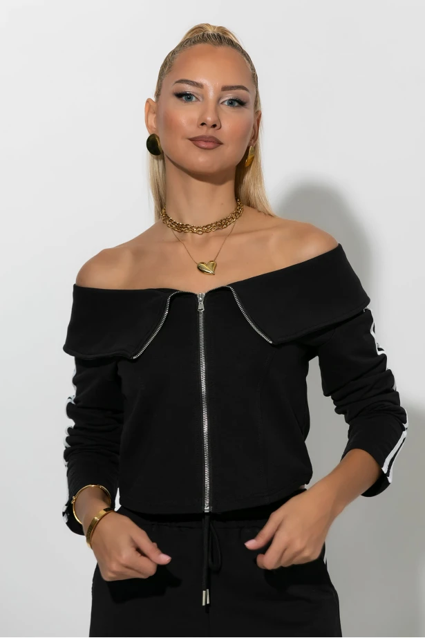 Σετ παντελόνι και jacket με ρίγες στο πλάι μαύρο