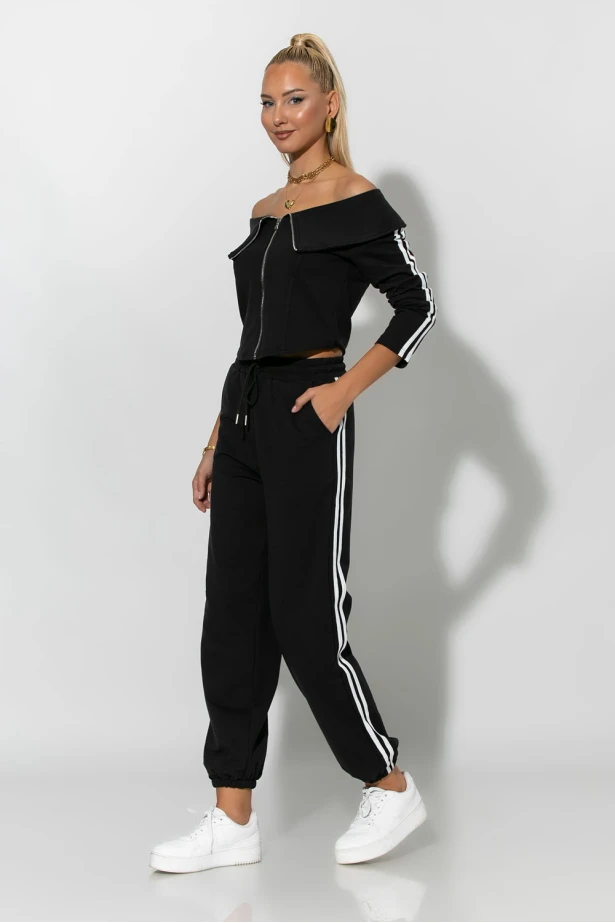 Σετ παντελόνι και jacket με ρίγες στο πλάι μαύρο