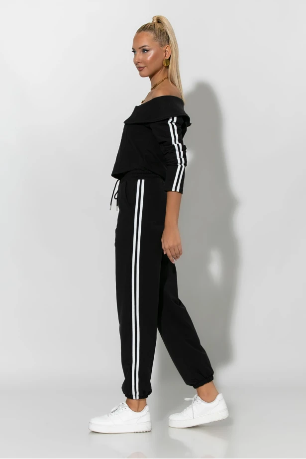 Σετ παντελόνι και jacket με ρίγες στο πλάι μαύρο