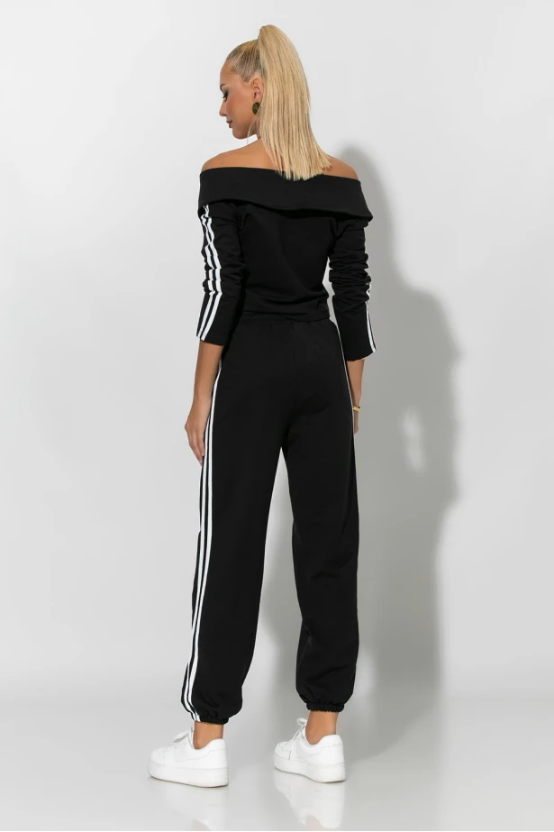 Σετ παντελόνι και jacket με ρίγες στο πλάι μαύρο