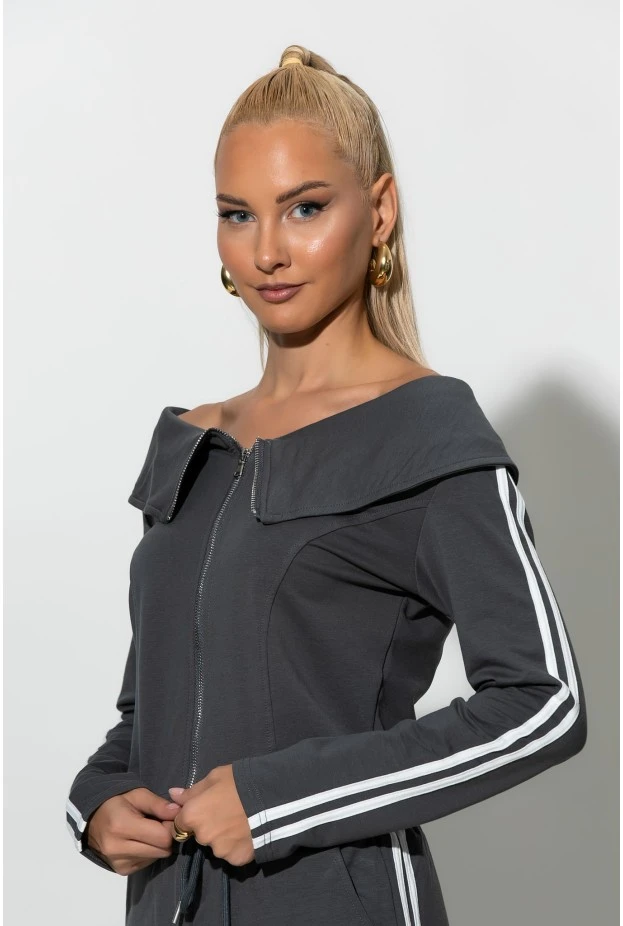 Σετ παντελόνι και jacket με ρίγες στο πλάι ανθρακί