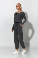 Σετ παντελόνι και jacket με ρίγες στο πλάι ανθρακί