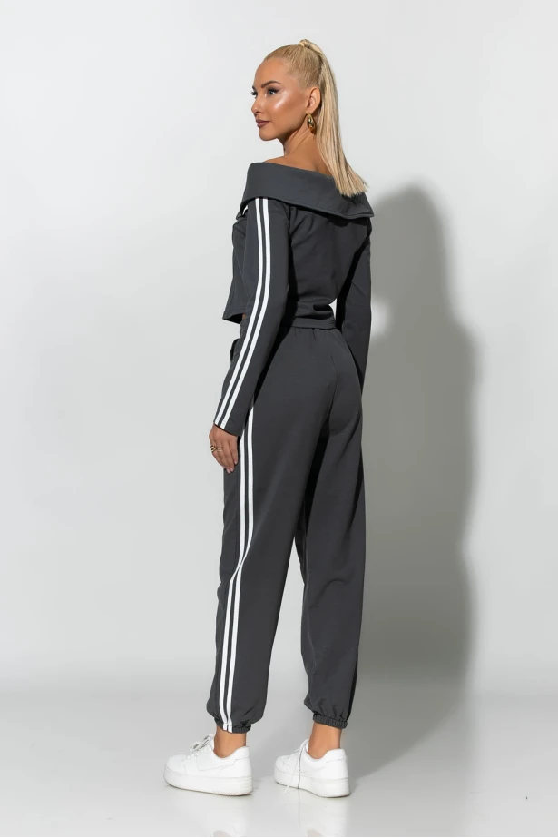 Σετ παντελόνι και jacket με ρίγες στο πλάι ανθρακί