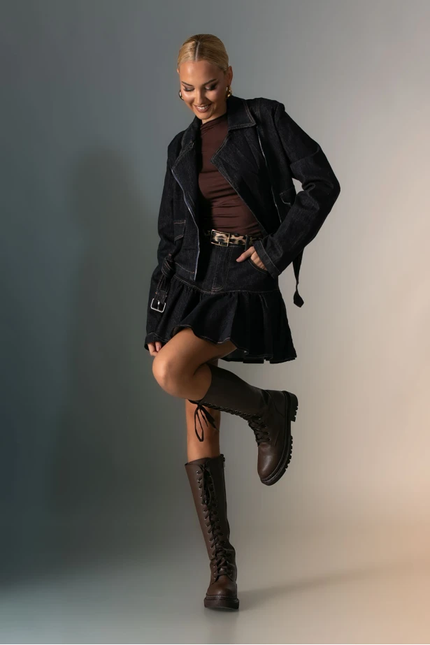 Σετ jean φούστα και jacket μπλε ντένιμ 