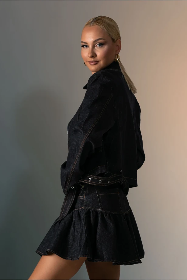 Σετ jean φούστα και jacket μπλε ντένιμ 