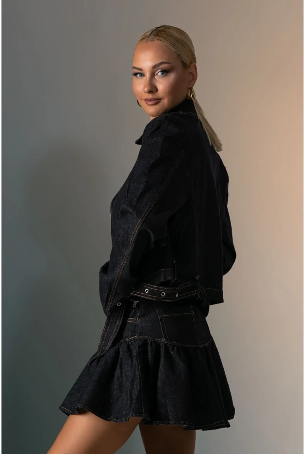 Σετ jean φούστα και jacket μπλε ντένιμ 