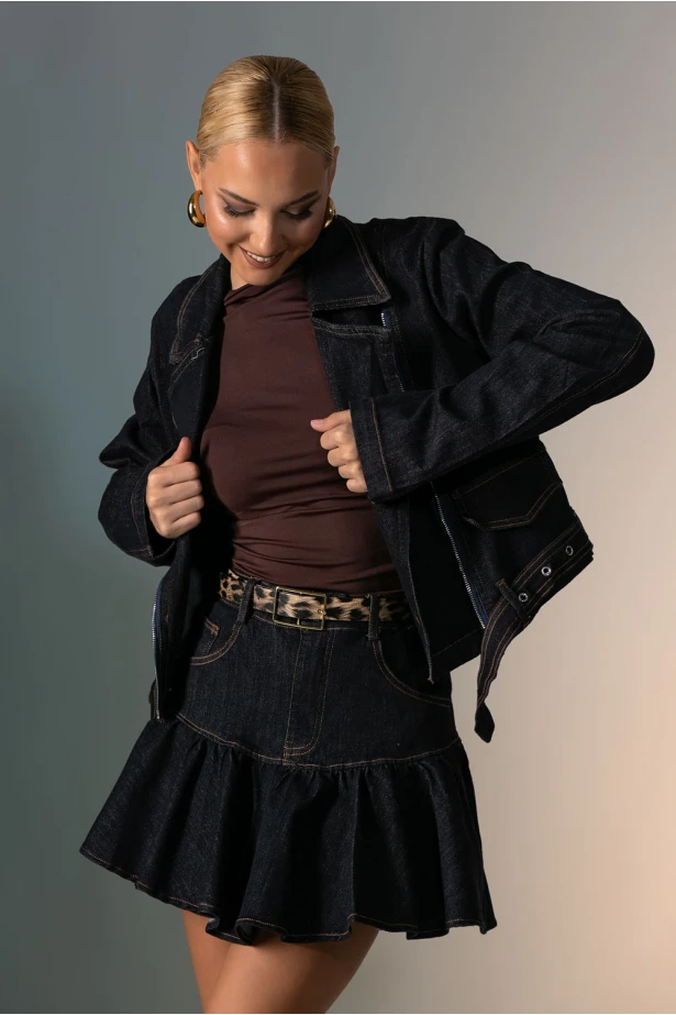 Σετ jean φούστα και jacket μπλε ντένιμ 