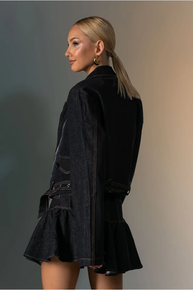 Σετ jean φούστα και jacket μπλε ντένιμ 