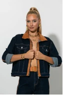 Σετ jean jacket και παντελόνι jean με ζώνη και λεπτομέρειες απο σουέντ μπλε σκούρο Σετ jean jacket και παντελόνι jean με ζώνη και λεπτομέρειες απο σουέντ μπλε σκούρο