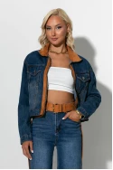 Σετ jean jacket και παντελόνι jean με ζώνη και λεπτομέρειες απο σουέντ μπλε 