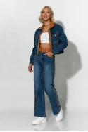 Σετ jean jacket και παντελόνι jean με ζώνη και λεπτομέρειες απο σουέντ μπλε 
