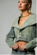 Σετ jean cropped jacket με μεγάλη κουκούλα και jean παντελόνι loose μπλε ανοιχτό