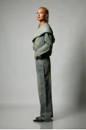 Σετ jean cropped jacket με μεγάλη κουκούλα και jean παντελόνι loose μπλε ανοιχτό