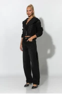 Σετ jean cropped jacket με μεγάλη κουκούλα και jean παντελόνι loose μαύρο